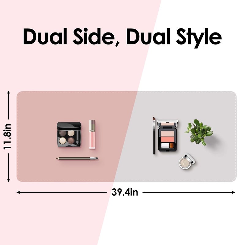 TOHONFOO Makeup Mat for Vanity to Protect Desk Top 39.4 x 11.8 in, Dual-Sided Makeup Mat, Easy to Clean Desk Pad - Waterproof and Oilproof Vanity Accessories (Pink and Silver) - Image 3